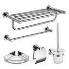 Polished Chrome 5-piece modern bathroom accessory set with bathroom shelf
