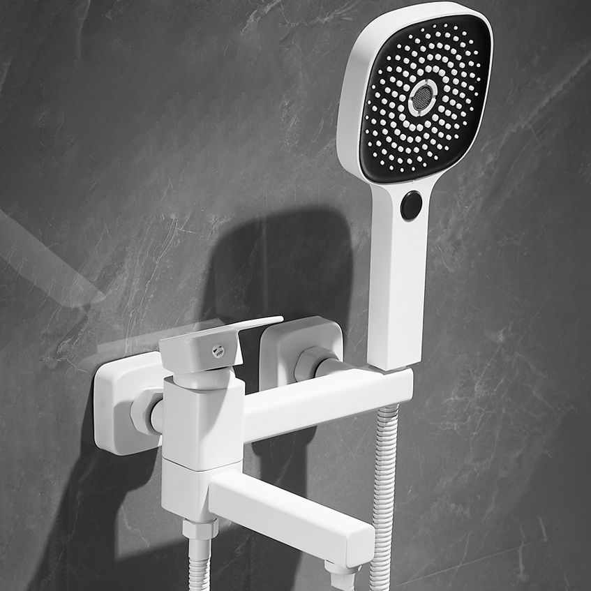 White Bath Water Faucet Trim Single Lever Handle Swivel Spout Wall Mounted Hand Shower Bathtub Filler
