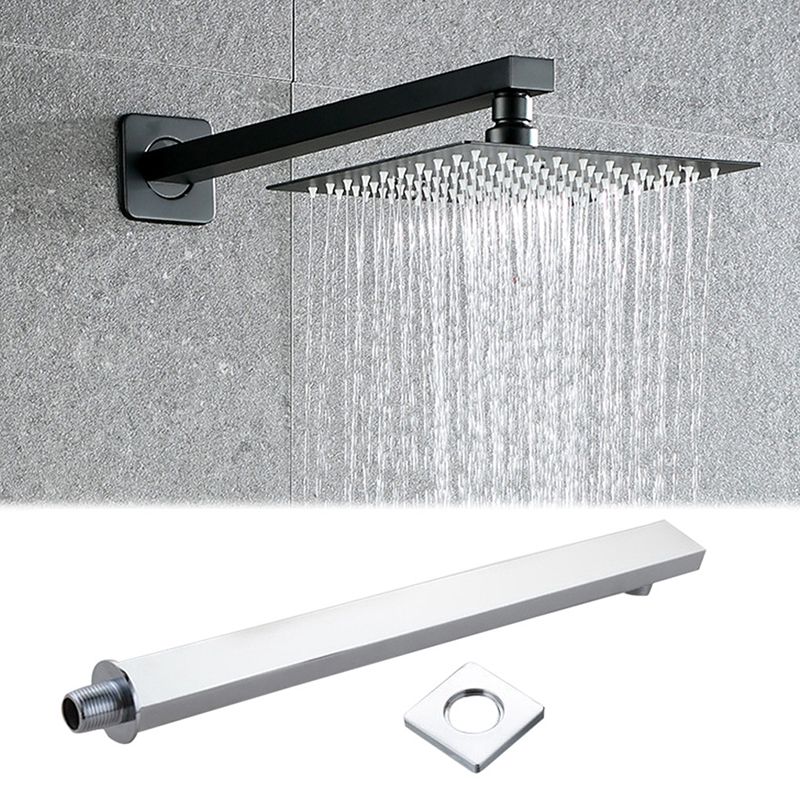 Black Square Fixed Shower Head Modern Style Wall Mounted Shower Head