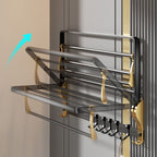Contemporary stainless steel bathroom accessories as a single piece or in a set in black and gold