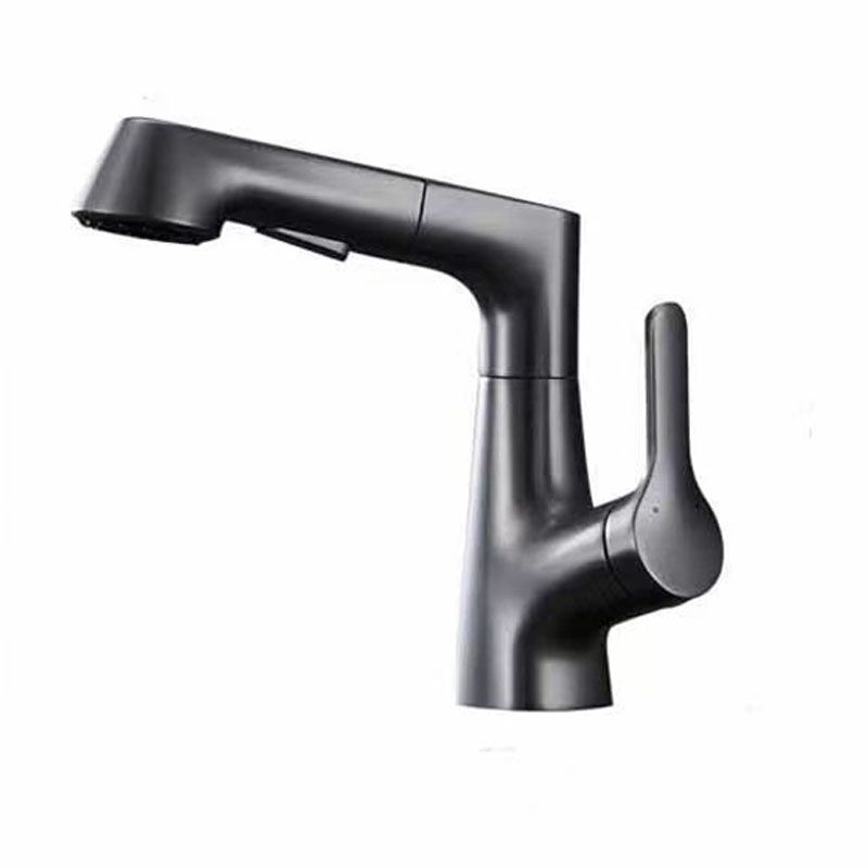 Modern Sink Faucet Lever Handle Copper Low Arc Pull-Out Sink Faucet