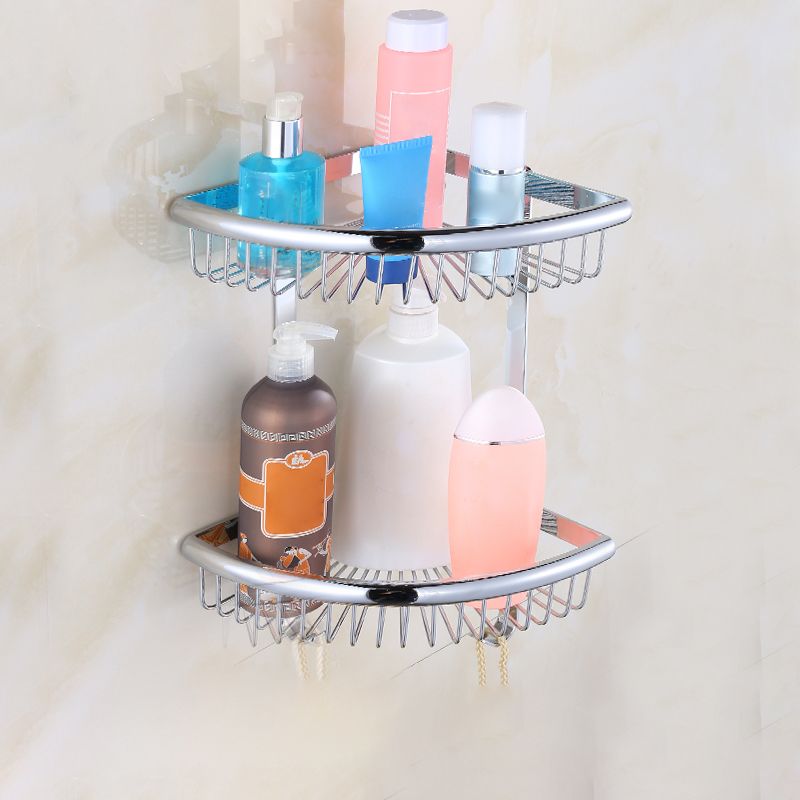 Contemporary silver bathroom set with bathroom shelf and towel rail
