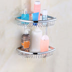 Contemporary silver bathroom set with bathroom shelf and towel rail