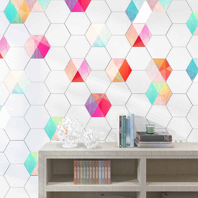Plastic Mosaic Tile Wallpaper Hexagonal for Stick-On and Removable Back Wall Tile