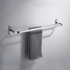Contemporary bathroom accessory set made of aluminum with towel holder/bath shelf