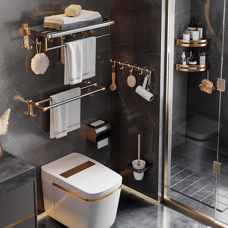 Black and Brass Bathroom Hardware Set Modern Stainless Steel Bathroom Shelf/Towel Holder/Paper Holder