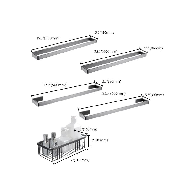 Gray 5-piece modern bathroom accessory set made of stainless steel