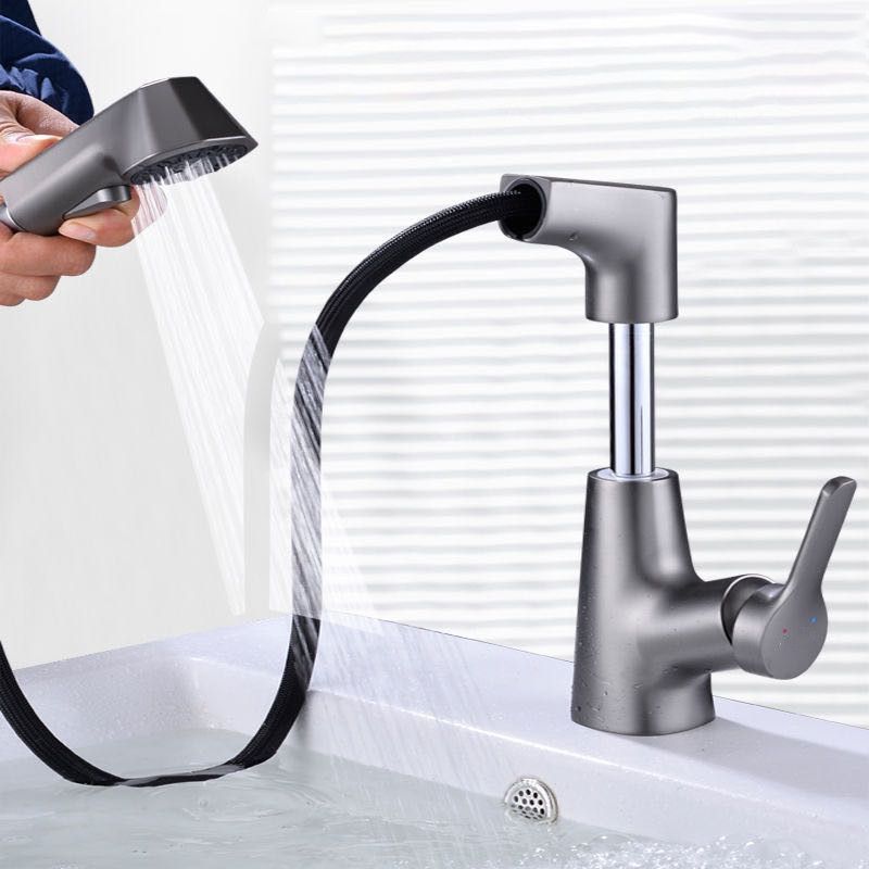 Modern Vessel Sink Faucet Copper Single Handle Pull Down Low Arc Vessel Faucet