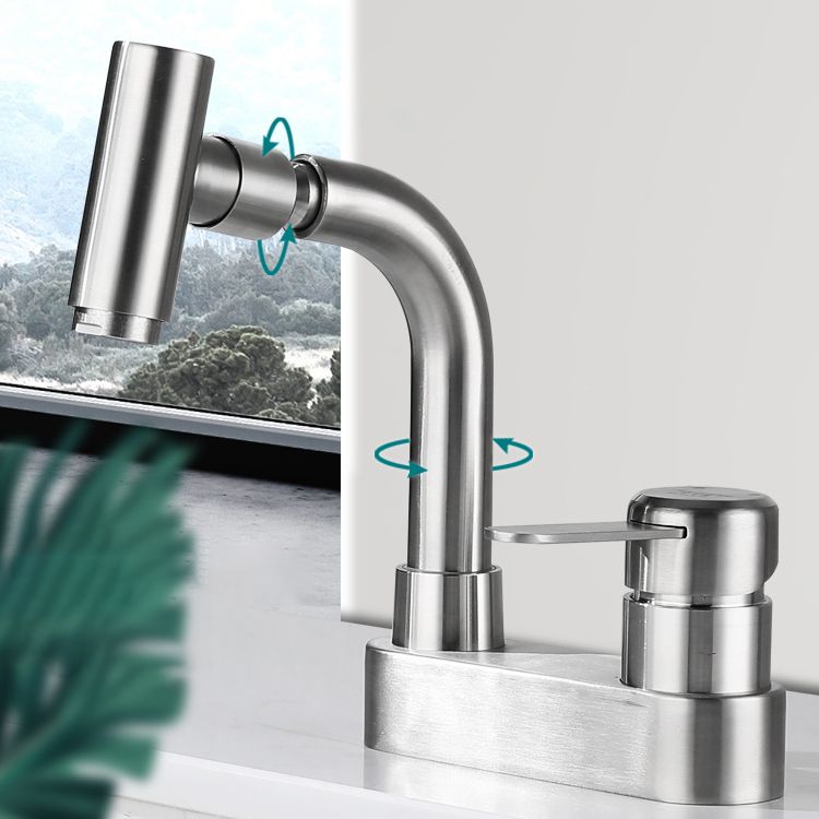 Center set bathroom faucet stainless steel lever handle 2 holes swivel sink faucet