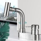Center set bathroom faucet stainless steel lever handle 2 holes swivel sink faucet