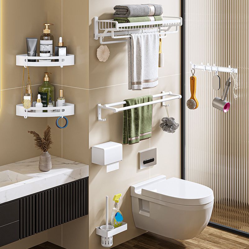 Modern bathroom accessory set in white with bath shelf/towel bar/bath towel hooks