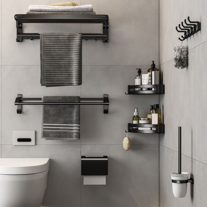 Contemporary Bathroom Accessory Set Matte Black Bathroom Set with Bathrobe Hooks/Towel Bar