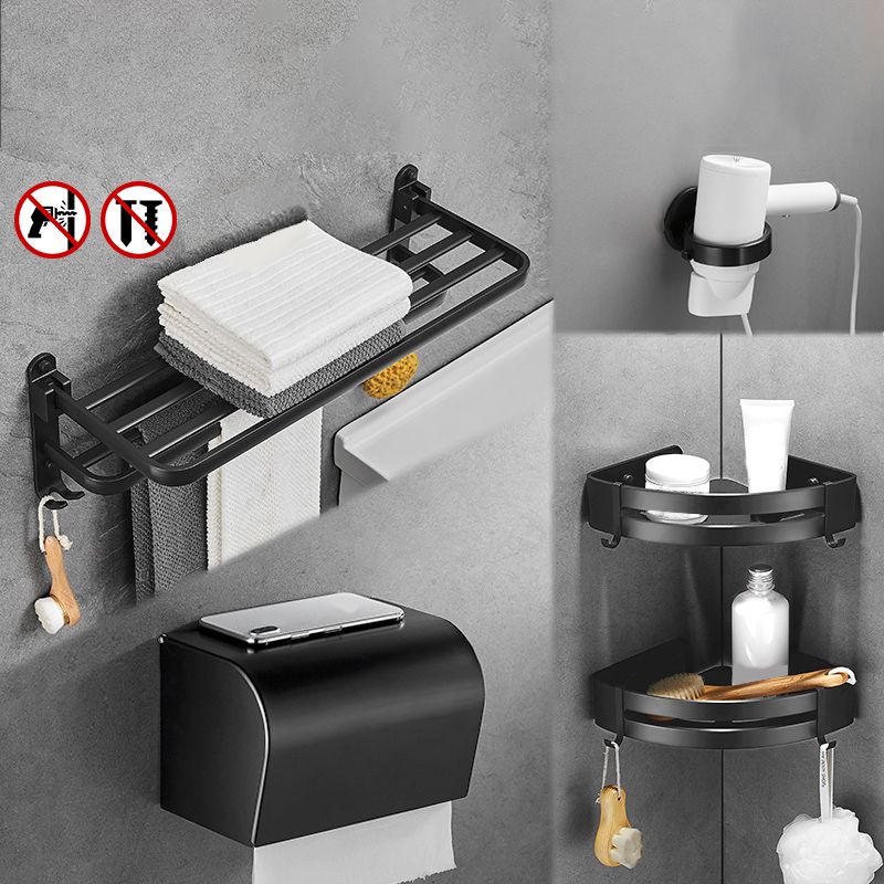 Matt Black 5-piece Modern Bathroom Accessory Set with Shelf/Tower Bar & Paper Holder