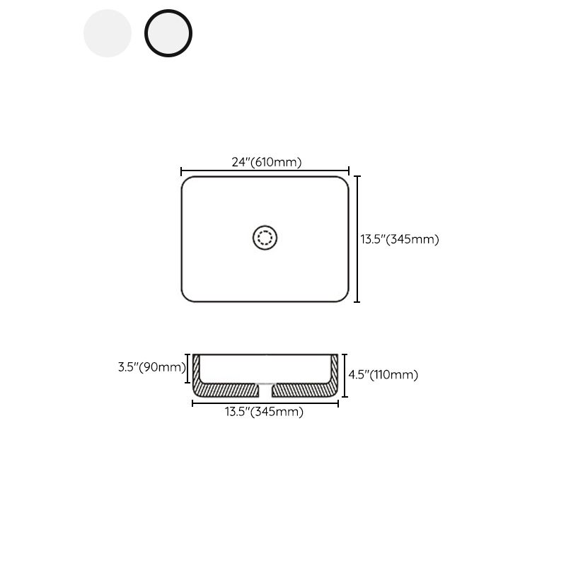 Contemporary sink with pop-up drain porcelain rectangular basin