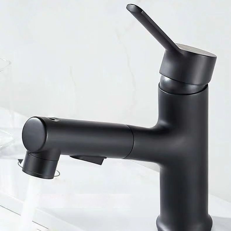 Modern Washbasin Faucet Copper 1-Handle Low Arc Pull-Out Washbasin Faucet for Bathroom