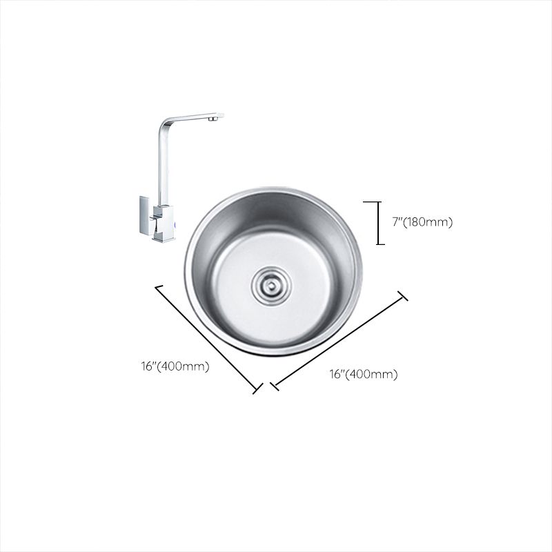 Round Single Bowl Kitchen Sink Stainless Steel Sink with Drain Strainer Set