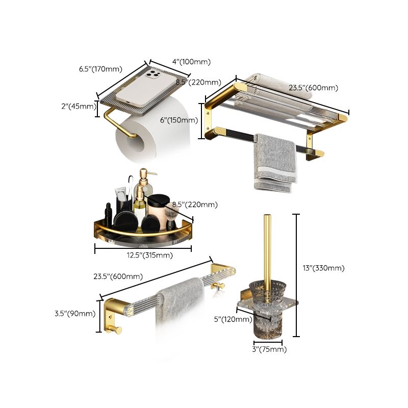6-piece bathroom accessory set made of gold-colored metal bathroom hardware set