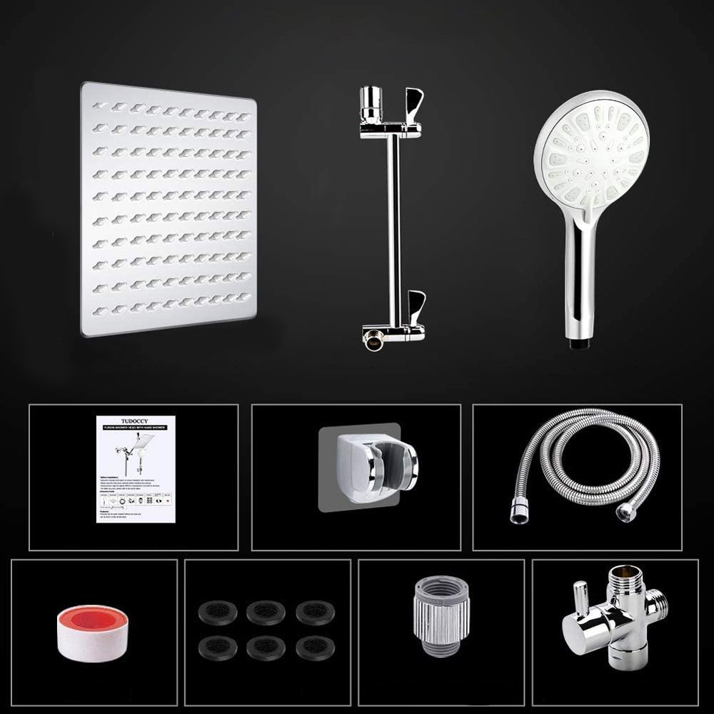 Modern Dual Shower Head Square High Arc Shower Head in Silver
