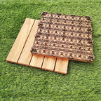 Teak-Finish 5-Slat Square Wooden Floor Tiles Connection Garden Tiles
