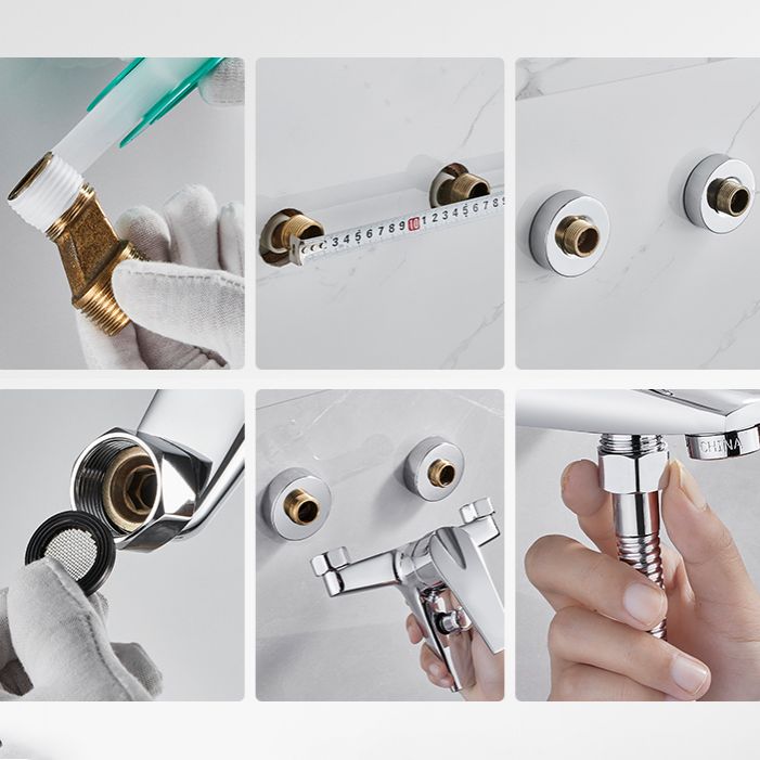 Contemporary Wall-Mounted Bathroom Faucet Lever Handles 2-Hole Faucet Brass Faucet