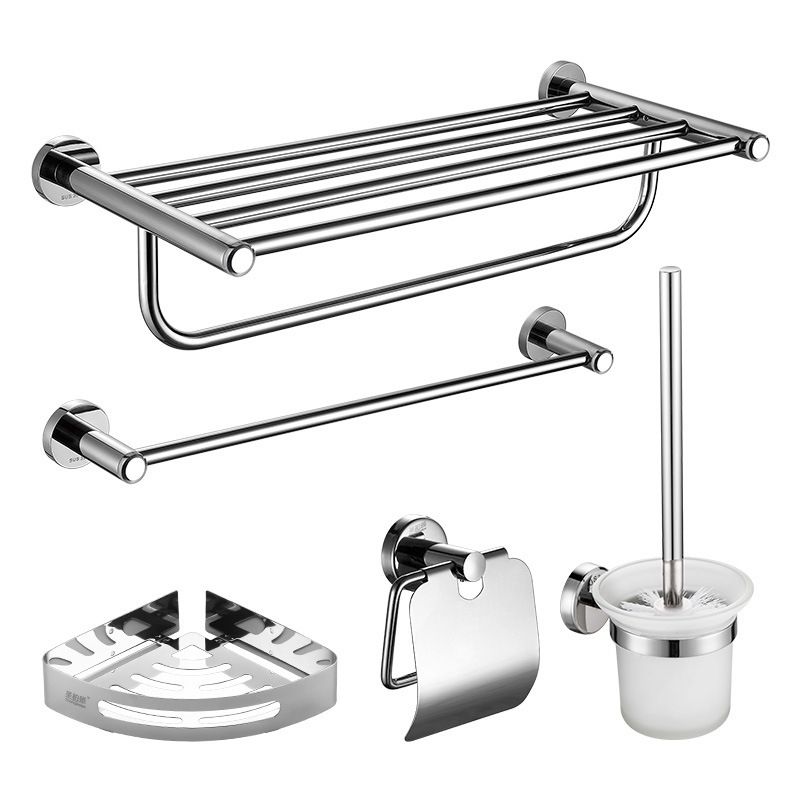 Polished Chrome 5-piece modern bathroom accessory set with bathroom shelf