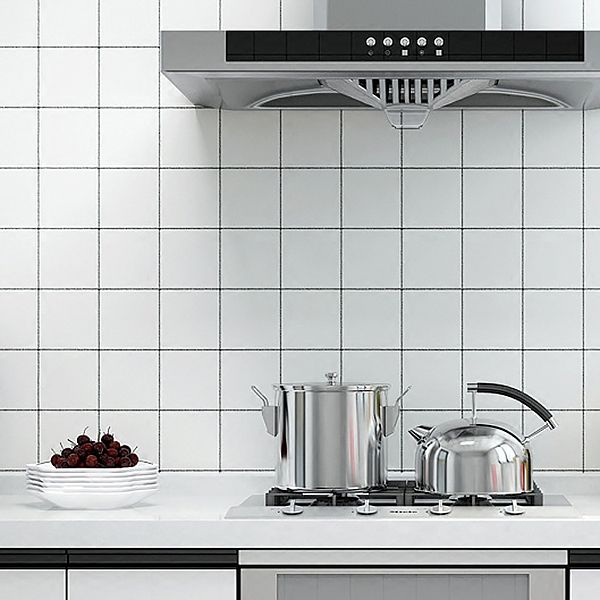 White Peel & Stick Tile Mirror Plastic Grid Wallpaper for Kitchen and Bathroom