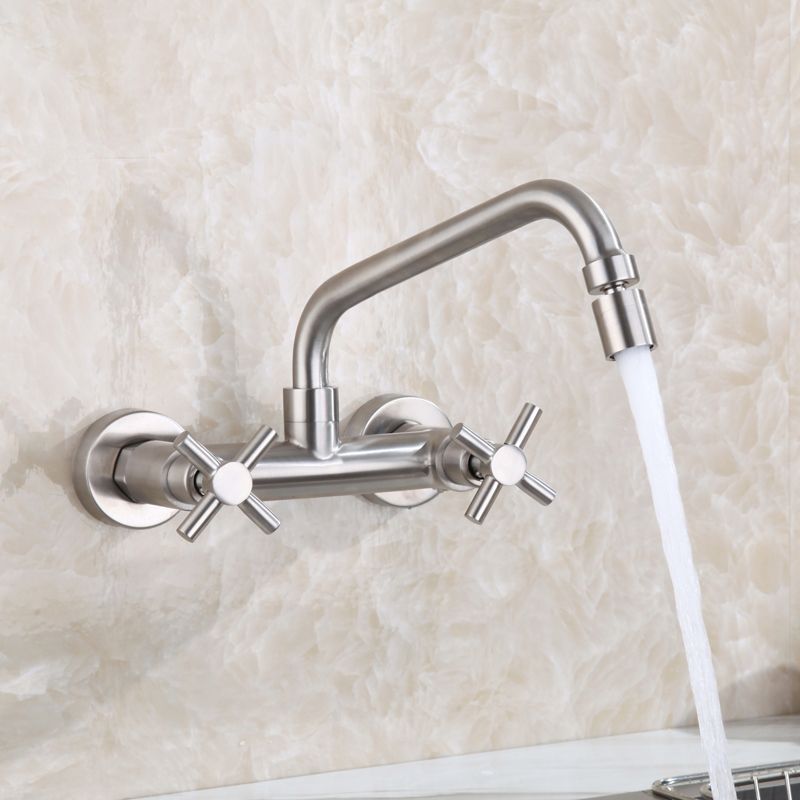 Round 2-Handle Bathroom Faucet Single Hole Wall Mounted Bathroom Faucet