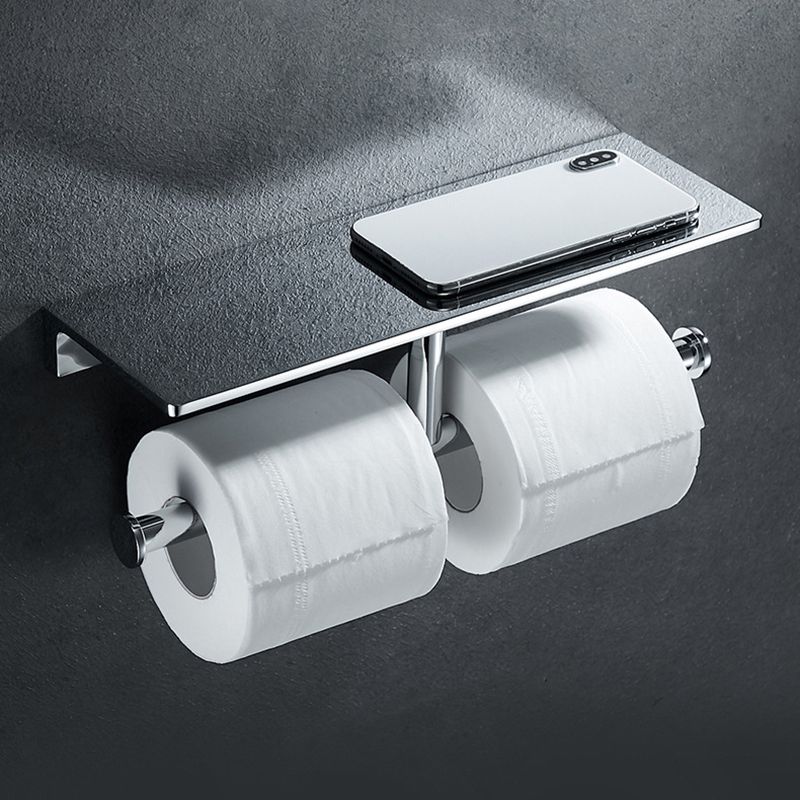 Contemporary 2-piece bathroom set made of polished chrome stainless steel toilet paper holder