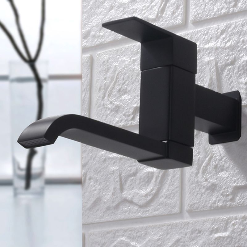 Contemporary Wall Mounted Bathroom Faucet Lever Handles Low Arc Swivel Brass Faucet