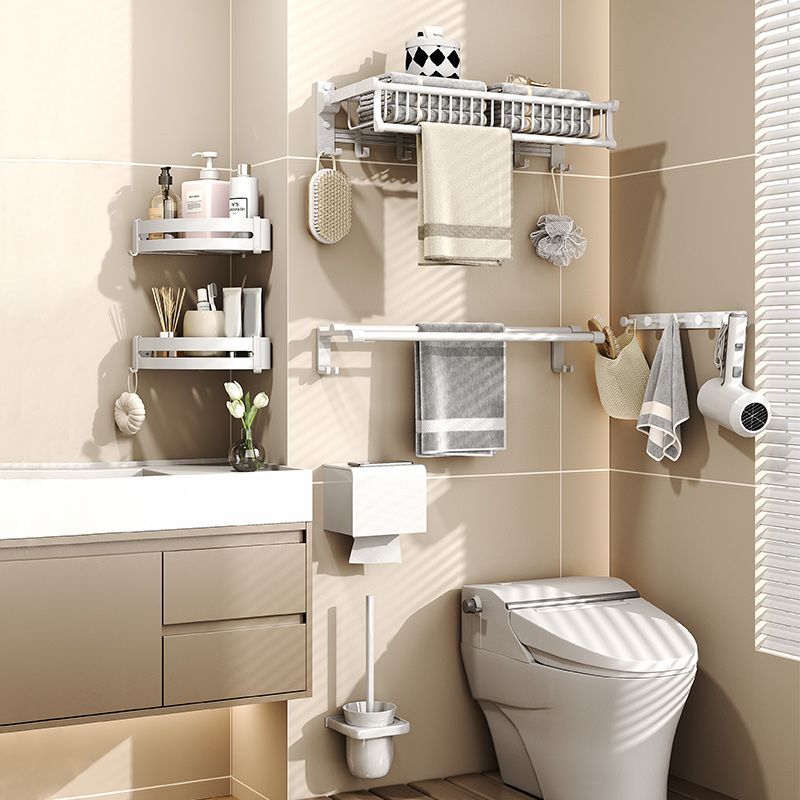 Modern style bathroom accessory set with bathroom shelf/towel rack/toilet brush in white