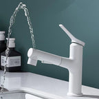 Round contemporary bathroom faucet with lever handle and single hole installation