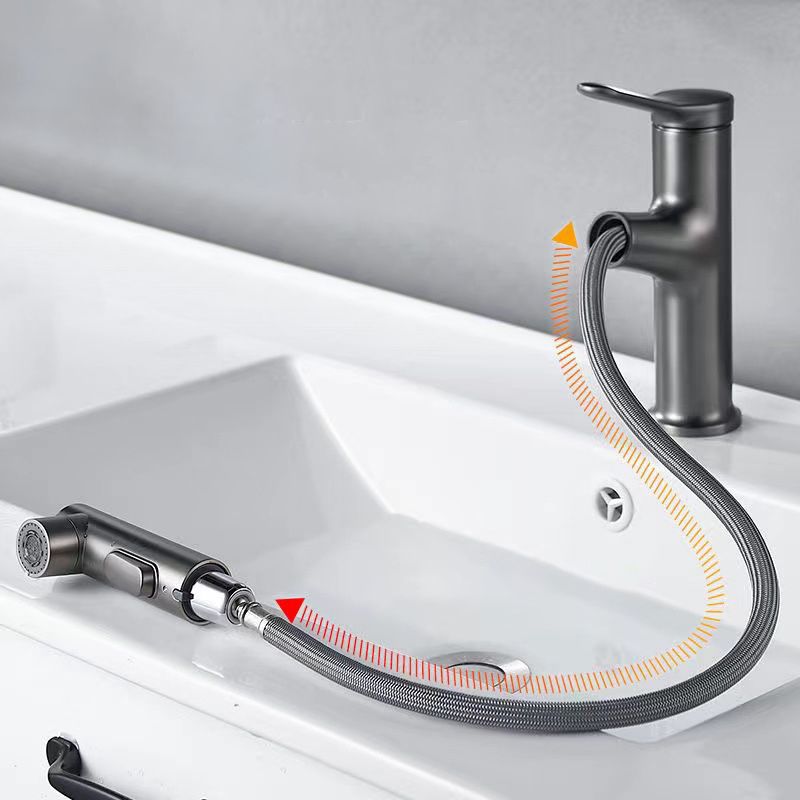 Modern Style Extendable Vessel Faucet Single Handle Low Arc Copper Vessel Faucet