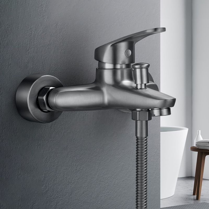 Bathtub filler wall mount hand shower single lever handle 2 holes low arc bathtub faucet with hose