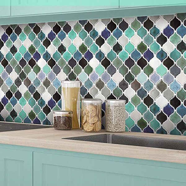Square Peel & Stick Mosaic Tiles Plastic Arabesque Peel and Stick Wall Tile