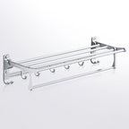 Contemporary silver metal bathroom accessory set with towel rack