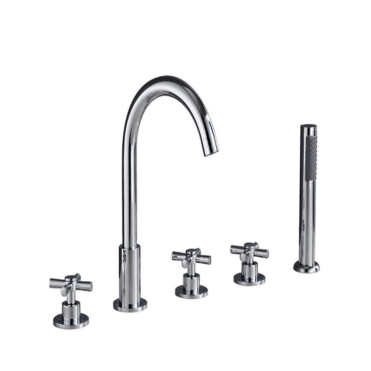 Contemporary Bathroom Faucet Deck Mount Copper Low Arc Swivel Roman Bathtub Faucet Set