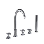 Contemporary Bathroom Faucet Deck Mount Copper Low Arc Swivel Roman Bathtub Faucet Set