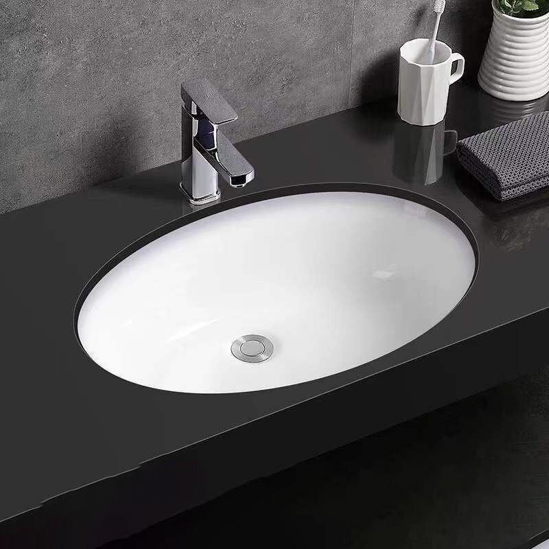 Modern Under-mount Sink Oval Porcelain with Pop-Up Drain Sink