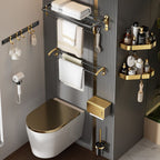Contemporary stainless steel bathroom accessories as a single piece or in a set in black and gold
