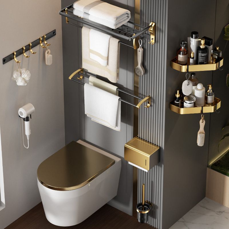 Contemporary stainless steel bathroom accessories as a single piece or in a set in black and gold