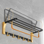 Contemporary Bath Accessories Set Black & Golden Bath Shelf/Towel Bar