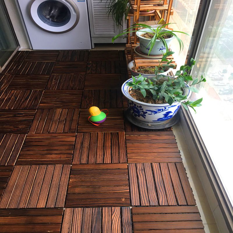 Farmhouse square tile floor brown pine wood for patio garden