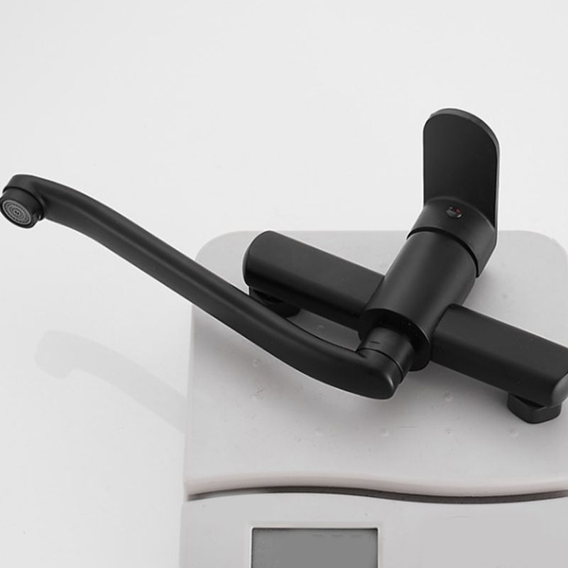Low-Arc Bathtub Filler Black Lever Wall-Mounted Copper Bathtub Filler