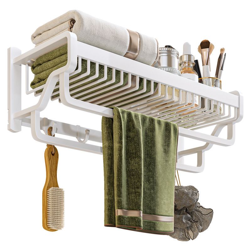 Modern bathroom accessory set in white with bath shelf/towel bar/bath towel hooks
