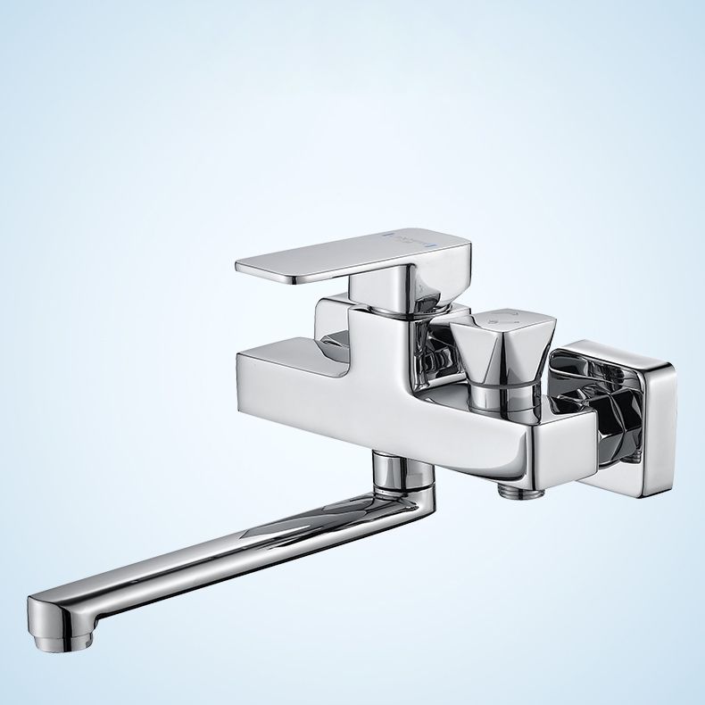 Wall Mounted Bathtub Faucet Trim Polished Chrome Swivel Spout with Hand Shower