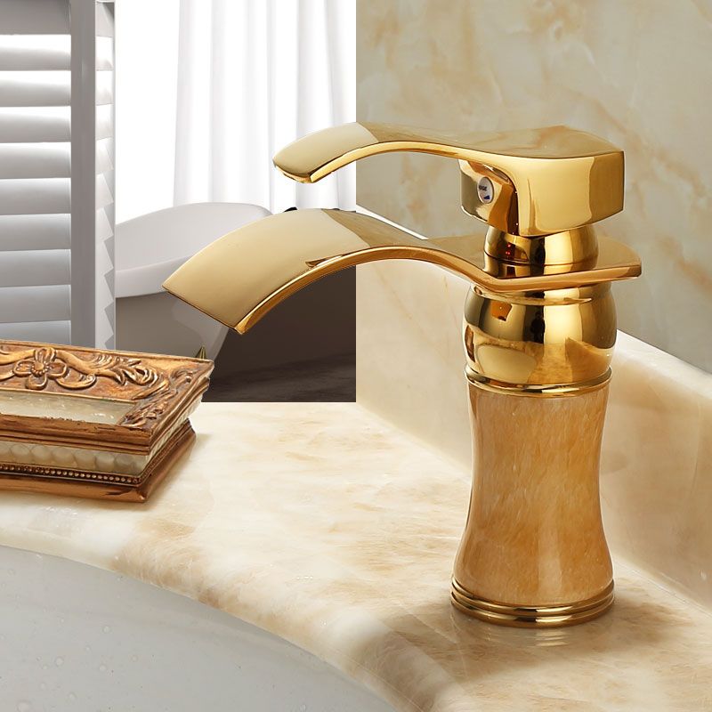 Wall-mounted Copper Roman Bath Faucet Low Arc Roman Bath Faucet Set with Jade
