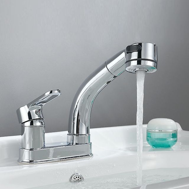 Modern Style Sink Faucet Copper Handle Low Arc Pull-Out Sink Faucet