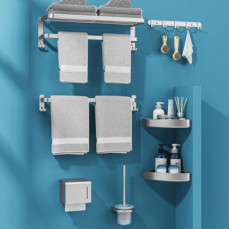 Minimalism Gray Bathroom Accessories Set Contemporary Style Aluminum Towel Holder