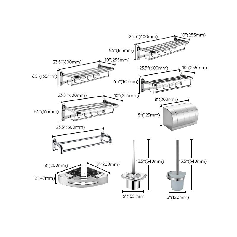 6-piece stainless steel modern bathroom accessories as a single item or as a set