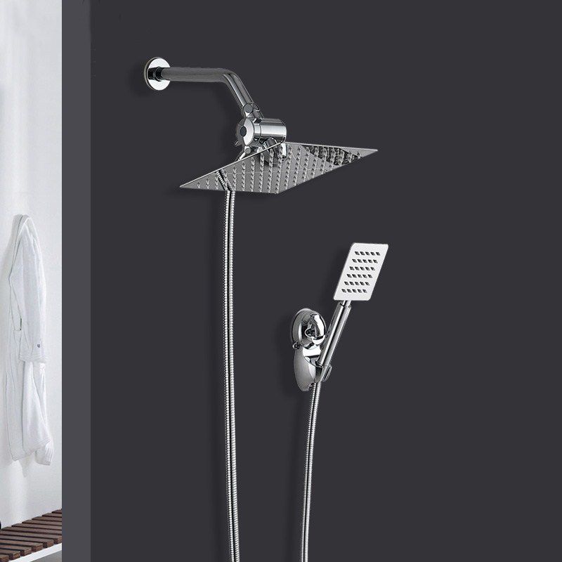 Silver Square Double Shower Head Modern Water Filtration Wall-Mounted Shower Head
